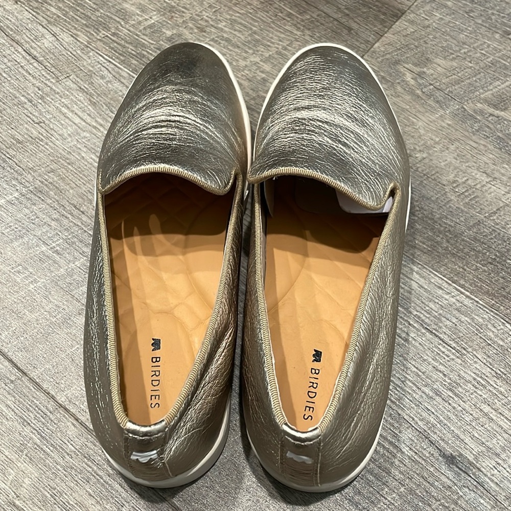 NWOT Birdies Brand Slip On Gold Leather Slip On Sneakers